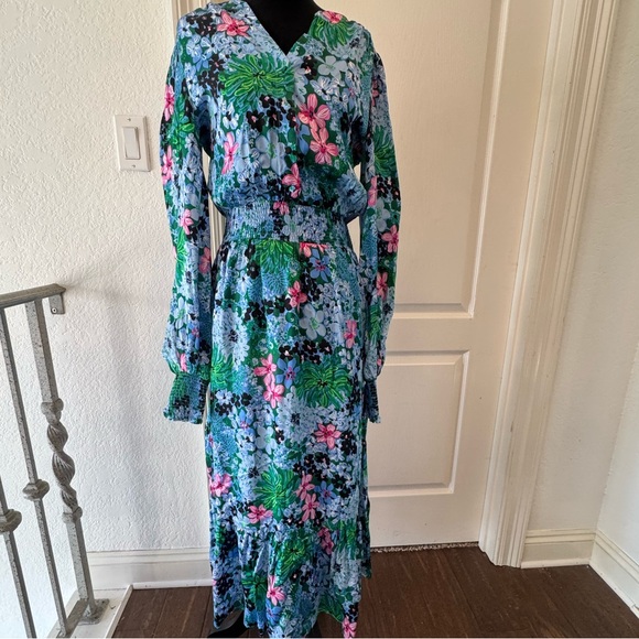 Lilly Pulitzer Sz 4 Loubella Smocked Midi Dress Multi Soiree All Day - Picture 6 of 16